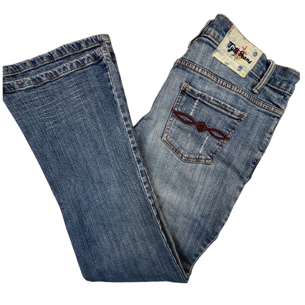 Tyte Jeans Flare Pants Womens 9‎ Blue Low Rise Floral Embroidered Y2K